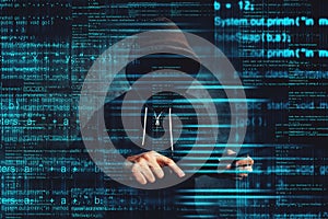 Cybersecurity - computer hacker with digital tablet
