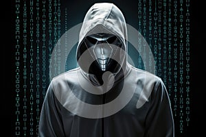 Cybersecurity, Computer hacker with hoodie, Coding, Malware concept on server room background