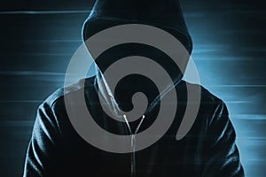 Cyber security, computer hacker with hoodie