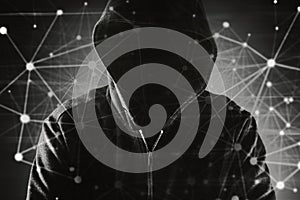 Cyber security, computer hacker with hoodie