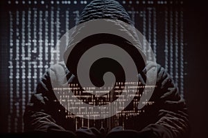 Cybersecurity, computer hacker with hoodie, vulnerability and hacker,coding,malware concept on server room background