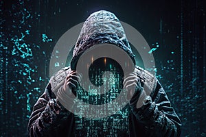 Cybersecurity, computer hacker with hoodie, vulnerability and hacker,coding,malware concept on server room background