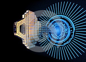 Cybersecurity concept: 3d rendered illustration of a binary code key