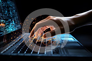 Cybersecurity Concept: An abstract representation of cybersecurity with coding, binary digits, and a hacker theme.