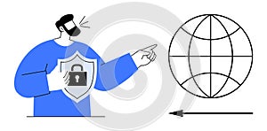 Cybersecurity Concept with Shield and Globe Highlighting Data Protection and Global Connections