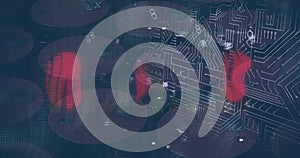 Cybersecurity concept with digital fingerprints overlaying a circuit board