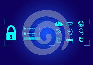 Cybersecurity Concept Global network security technology, protect personal information. Encryption with a key icon on the virtual