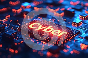 Cybersecurity Concept with Glowing Circuit Boards and Data Protection Elements