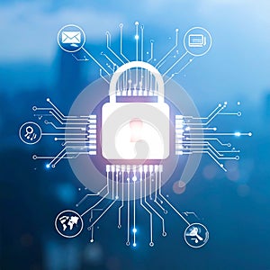 Cybersecurity Concept with Glowing Padlock