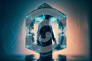 Cybersecurity concept.hacker hacking artificial neural network.