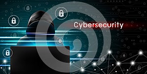 Cybersecurity concept of Hacker using computer with key icon