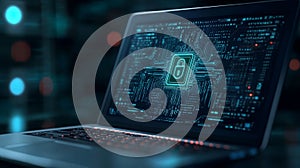 Cybersecurity concept with locked laptop screen