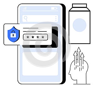 Cybersecurity Concept with Mobile Security Interface and Data Protection Elements