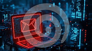 Cybersecurity concept of ransomware email phishing attack displayed on computer screen