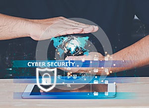 cybersecurity concept, user privacy security and encryption. Internet network data protection, anti hacker, cybercrime