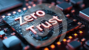 Cybersecurity concept of Zero Trust network security model illuminated on digital interface, representing verification and