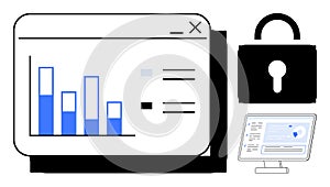 Data Security and Online Analytics Concept with Chart, Lock Symbol, and Computer Interface