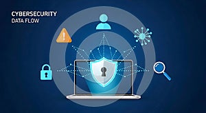 Cybersecurity Data Flow with Digital Security Icons