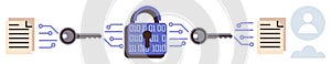 Data Encryption Process with Padlock, Keys, and Binary Code Cybersecurity and Privacy Protection