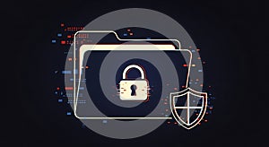 Cybersecurity Data Protection: Locked Folder with Shield