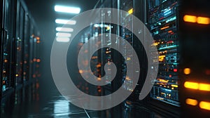 Cybersecurity Data Server Hall â Futuristic Network Technology, Cloud Storage and Digital Protection Concept