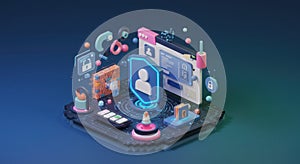 Cybersecurity Digital Privacy Protection Pixel Art 3D Render