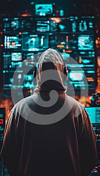 Cybersecurity Expert Analyzing Data, Firewall and System Security Concept Design Digital Display.