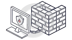Cybersecurity Firewall Concept with Computer and Brick Wall Vector vector design Generative AI
