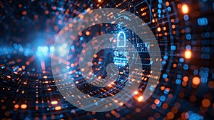 Cybersecurity focus: Digital lock and code.