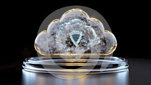 Cybersecurity: Golden Cloud Shield, Network Protection, Digital Security Concept