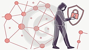 Cybersecurity Hacker Shield, Data Protection Network Security, vector design Generative AI