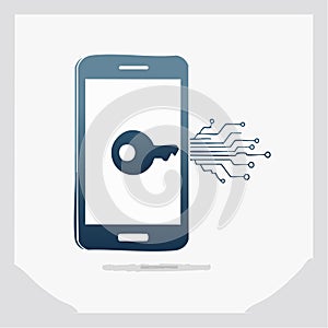 Cybersecurity Icon Smartphone with Digital Key