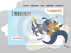 Cybersecurity, information protection. Vector illustration, design template of website header, banner or poster.