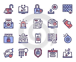 Cybersecurity linear color vector icons set