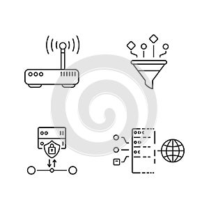 Cybersecurity linear icons set