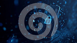 Cybersecurity Lock Icon on Digital Smartphone Interface