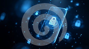 Cybersecurity Lock Icon on Digital Smartphone Interface