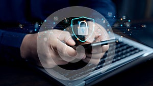 Cybersecurity lock key access and encryption secure access to user's personal information.