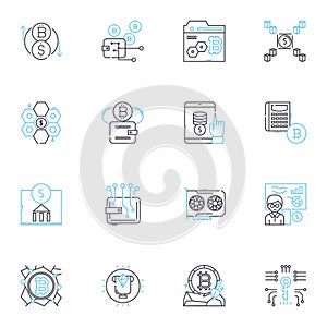 Cybersecurity measures linear icons set. Encryption, Firewall, VPN, Patching, Authentication, Antivirus, Biometrics line