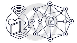 Cybersecurity Network, Complex Data Protection System, vector design Generative AI