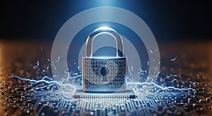 Cybersecurity Padlock on Microchip