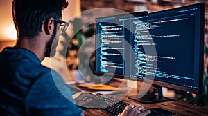 Cybersecurity Programming Professional Working with AI Tools at Computer