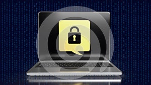 The lock gold icon on notebook for Cybersecurity 3d rendering