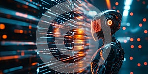 Cybersecurity Robot with AI Technology in a Futuristic Digital Network World photo
