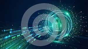 Cybersecurity Shield and Binary Code Data Flow by AI Generated