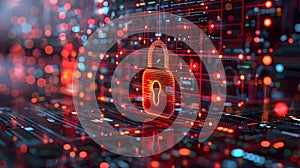 Cybersecurity Shield: Digital Lock on Data Network. Concept Data Encryption, Network Security,