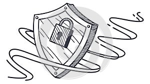 Cybersecurity Shield Lock Data Protection Digital Vector, vector design Generative AI