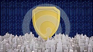Cybersecurity Shield Protecting Digital City Infrastructure 3d render