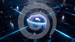 Cybersecurity shield protecting digital data on circuit board