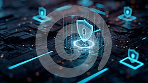 Cybersecurity shield protecting digital data network